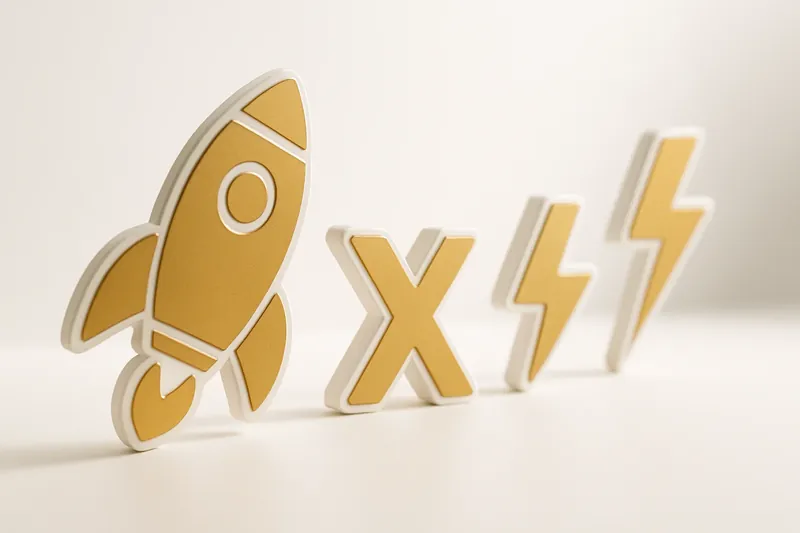 Gold and white instant game icons with rocket and lightning bolts