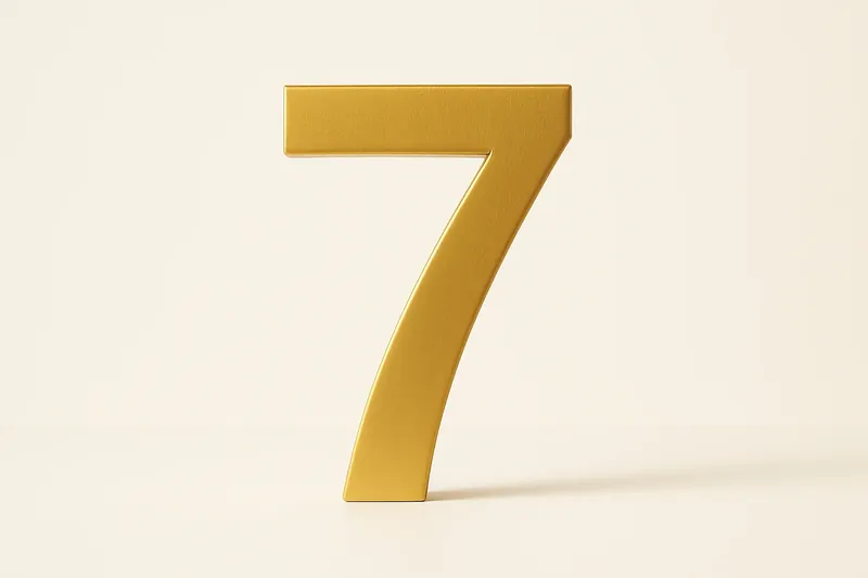 Single large golden seven symbol on cream background with soft shadow